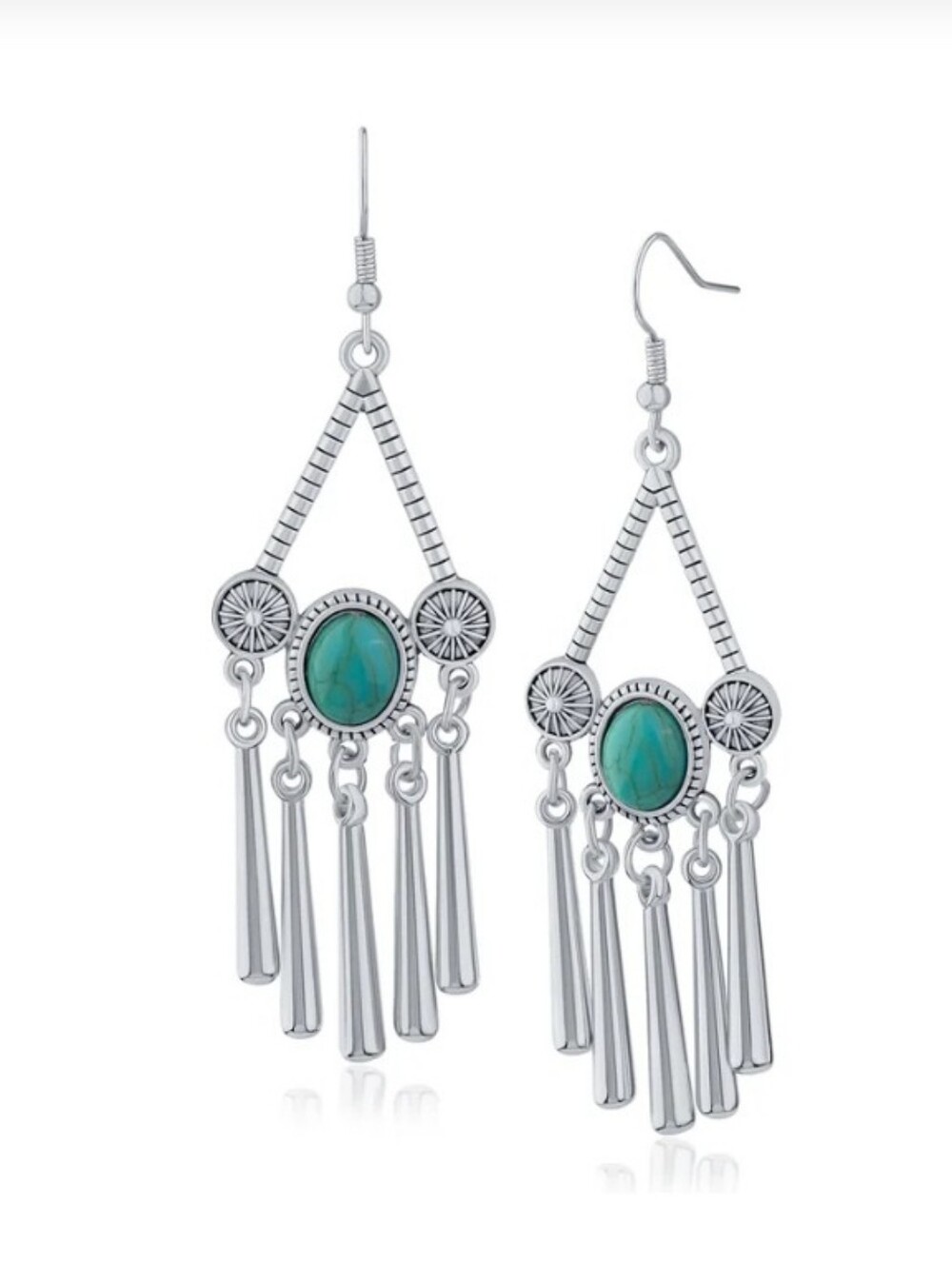 Jardin Western Tassel Earrings In Silver-tone And Turquoise